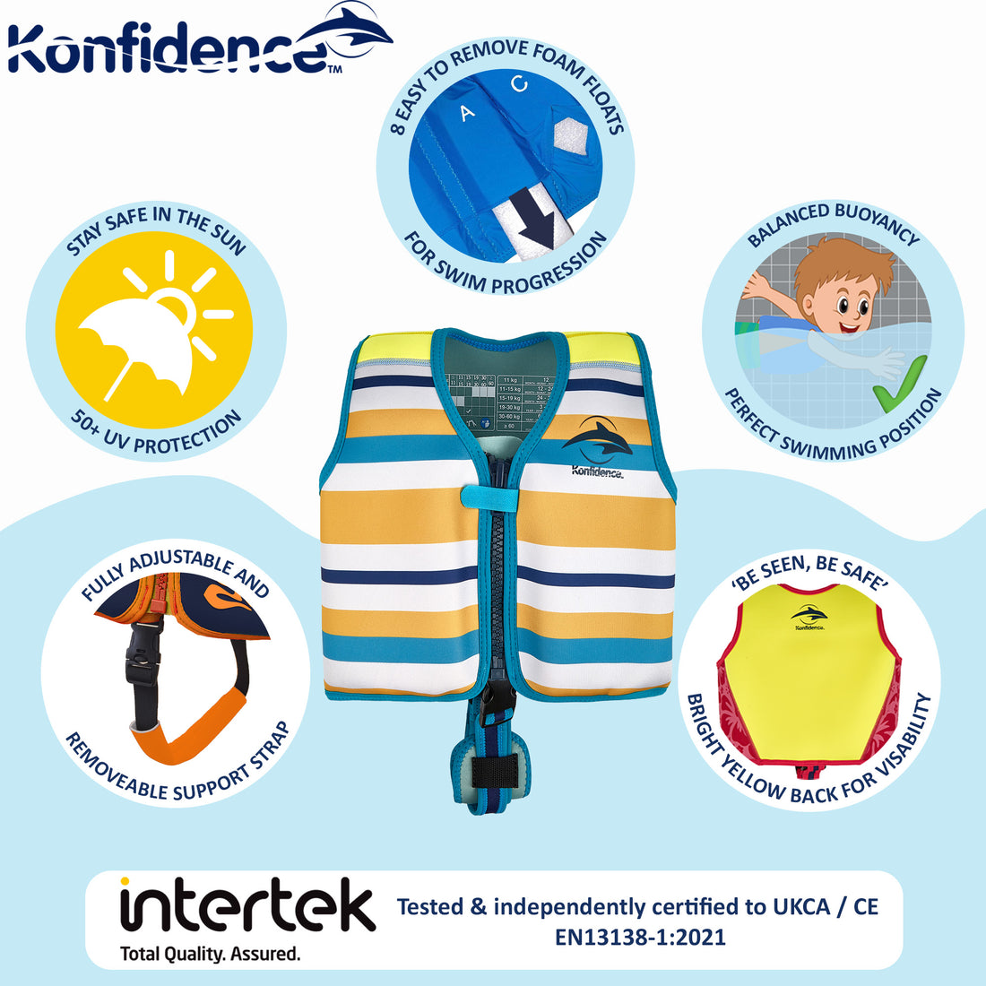 Original Konfidence Swim Jacket | Kids Swim Vest with Removable Support Strap